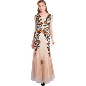 ANGEL FASHIONS Women's Deep V Neck Rose Sequin Sheath Prom Dresses