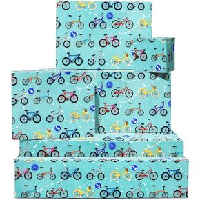 CENTRAL 23 Blue Wrapping Paper - 6 Sheets of Birthday Gift Wrap - Bicycle Bike - Biker Cyclist - For Kids Men Women - Comes with Fun Stickers - Recyclable