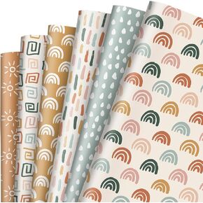 AnyDesign 12 Sheet Boho Wrapping Paper Rainbow Sun Gift Wrap Paper Bulk Decorative Art Paper for DIY Crafts, 19.7 x 27.6 Inch, Folded Flat