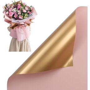 HYSSINOWRAP floral wrapping paper Double Sided Golden Flower Wrapping Paper Waterproof wrapping paper Bouquet wrapping paper DIY 20 Sheets 23.6X23.6 Inch (BLACK)