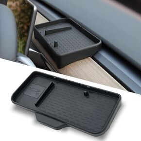 Tesla Model 3/Y Center Console Organizer - Behind Screen Storage Box for Model 3 2017-2023/ Model Y 2024 2023 2022 2021, Non-Slip & No Sticking Need Dashboard Hidden Tray with Phone Holder