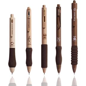 EVURU 5Pcs Cute Coffee Pen Set,Quick-drying Gel Ink Pen Retractable Pen, 0.5mm Fine Nib Black Ink,Smooth Writing Pen,deal for Office School Supplies Boys & Girls Gifts(Brown)
