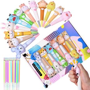Cute Pens for Girls,Kawaii Gel Pens with Soft Grip & 24 Refills Included,Gifts for Tween,Animal Shape Designed for Squeezing,Fun Pen for Kids,Teens,Boys,Men and Women,Suit for School,Office and Home