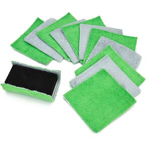 Autofiber [Saver Block & Refill] Coating Applicator Foam Block with Side Velcro and Refill Saver Sheets with Barrier Layer (3.5 in. x 2 in. x 1 in.) Green/Gray - 12 Pack