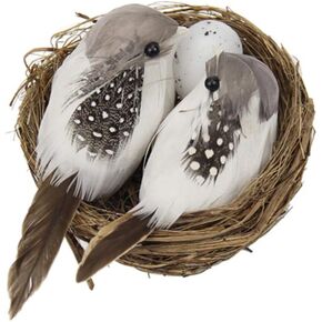 Amosfun Artificial Birds Rattan Bird Nest Eggs DIY Crafts Ornament for Garden Christmas Thanksgiving Decoration (2 Nest, 4 Birds, 2 Eggs)