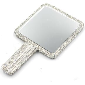 Rhinestone Hand Mirror - Bling Mirror with Dazzling Rhinestones, Perfect for Makeup and Decoration - Ideal Gift for Women and Girls (Round Pink)