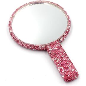 Rhinestone Hand Mirror - Bling Mirror with Dazzling Rhinestones, Perfect for Makeup and Decoration - Ideal Gift for Women and Girls (Round Pink) in Kuwait