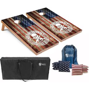 مجموعة ألواح ثقب الذرة خفيفة الوزن ذات طابع أمريكي من Tailgating Pros مع مصابيح LED مدمجة متعددة الألوان وأكياس فول وحقيبة حمل - 4 × 2 بوصة
