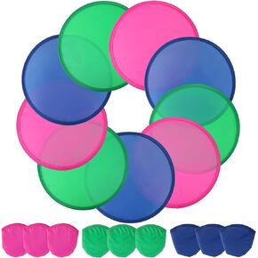 9 Pieces Foldable Flying Disc or Fan with Storage Bag Assortment Fans Set Beach Flying Disc- 9.8" Foldable Flying Disc（3 Colors）