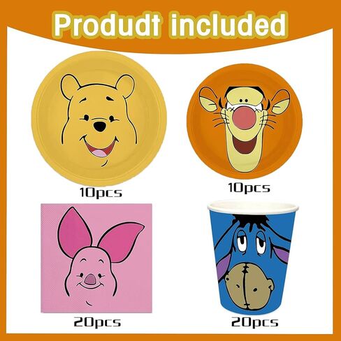 60 Pcs Classic Winnie Bear Baby Shower Party Supplies Include Plates, Napkins,Cups,for Winnie Bear Party Decorations Supplies in Saudi Arabia