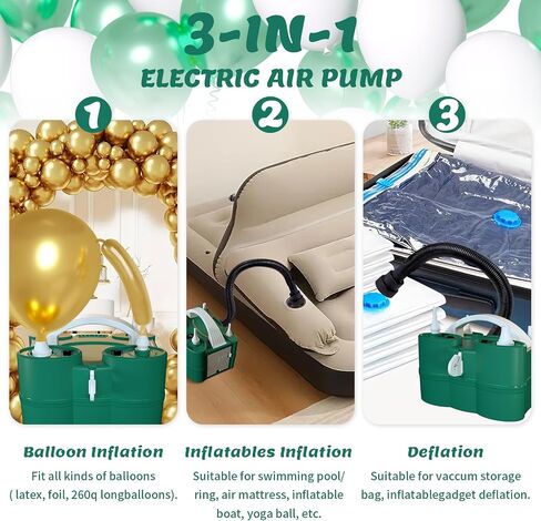 Balloon Pump Electric, 3-in-1 Balloon Pump for Inflatables and Deflator, Electric Balloon Pump for Latex 260q Foil Balloons, Quick-Fill 110V AC Inflator Deflator for Pool Floats Air Mattress in Kuwait