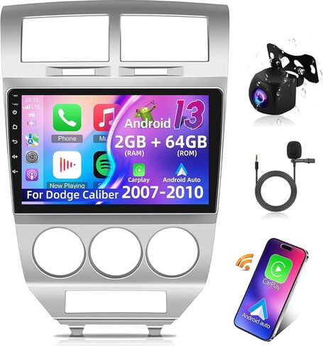[2+64G] راديو سيارة Android 13 لسيارة Dodge Caliber 2007-2012 - تشغيل لاسلكي وAndroid Auto - راديو بشاشة لمس 10.1 بوصة مع راديو WiFi/GPS/FM RDS/SWC + كاميرا رؤية خلفية AHD in Kuwait