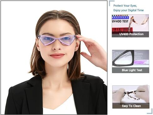نظارات قراءة عين القطة من EYEURL مكونة من 4 قطع للنساء كبيرة الحجم تحجب الضوء الأزرق ونظارات كمبيوتر بمفصلات زنبركية مضادة لإجهاد العين/وهج الكمبيوتر/قارئات الأشعة فوق البنفسجية للنساء، 3.0 in Kuwait
