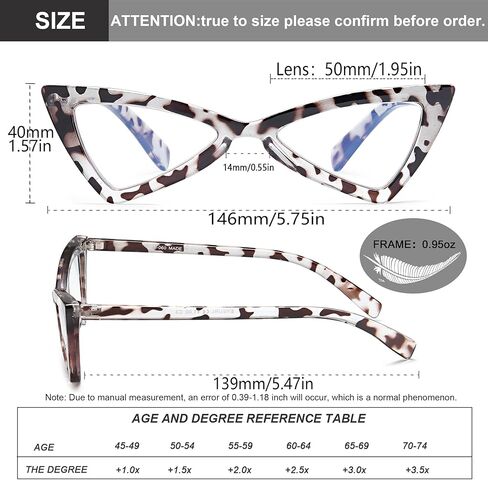 نظارات قراءة عين القطة من EYEURL مكونة من 4 قطع للنساء كبيرة الحجم تحجب الضوء الأزرق ونظارات كمبيوتر بمفصلات زنبركية مضادة لإجهاد العين/وهج الكمبيوتر/قارئات الأشعة فوق البنفسجية للنساء، 3.0 in Kuwait