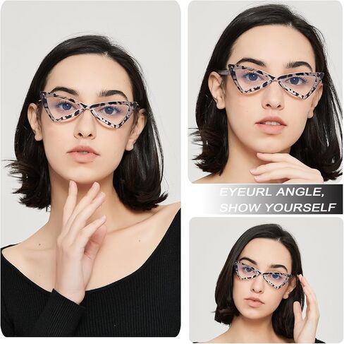 نظارات قراءة عين القطة من EYEURL مكونة من 4 قطع للنساء كبيرة الحجم تحجب الضوء الأزرق ونظارات كمبيوتر بمفصلات زنبركية مضادة لإجهاد العين/وهج الكمبيوتر/قارئات الأشعة فوق البنفسجية للنساء، 3.0 in Kuwait