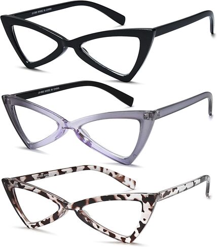 نظارات قراءة عين القطة من EYEURL مكونة من 4 قطع للنساء كبيرة الحجم تحجب الضوء الأزرق ونظارات كمبيوتر بمفصلات زنبركية مضادة لإجهاد العين/وهج الكمبيوتر/قارئات الأشعة فوق البنفسجية للنساء، 3.0 in Kuwait