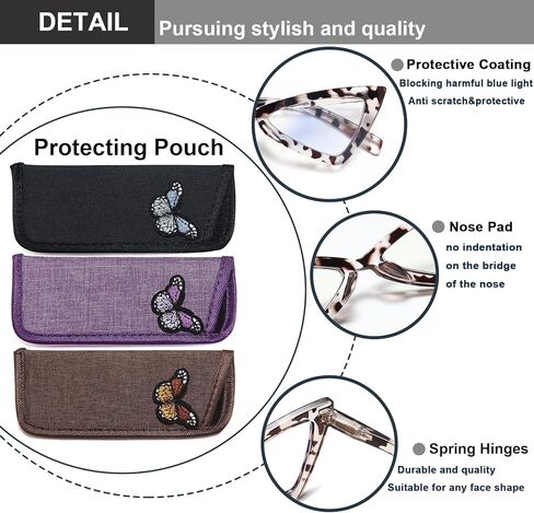 نظارات قراءة عين القطة من EYEURL مكونة من 4 قطع للنساء كبيرة الحجم تحجب الضوء الأزرق ونظارات كمبيوتر بمفصلات زنبركية مضادة لإجهاد العين/وهج الكمبيوتر/قارئات الأشعة فوق البنفسجية للنساء، 3.0 in Kuwait