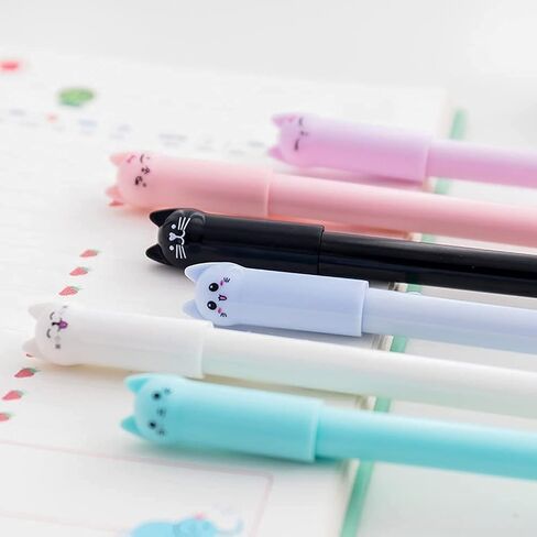أقلام هلام الحبر الأسود من CATPOWER، 6 عبوات من الأقلام اللطيفة اليابانية Kawaii Cat Gel Pens، نقطة دقيقة للغاية 0.38 مم مجموعة أقلام ذات طرف رفيع أقلام كرة دوارة للوازم المكتبية المدرسية الثابتة، كتب قصاصات فنية رائعة in Kuwait
