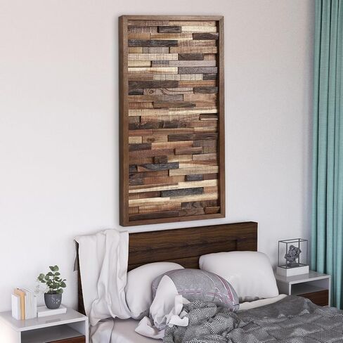Beeveer هندسية الخشب جدار الفن الخشب جدار ديكور 36 × 18 بوصة ريفي خشبي جدار الفن الخشب هندسية خطية منحوتة جدار ديكور اليدوية لوحة الحائط الخشبية للديكور المنزل غرفة المعيشة غرفة نوم الجمالية in Saudi Arabia
