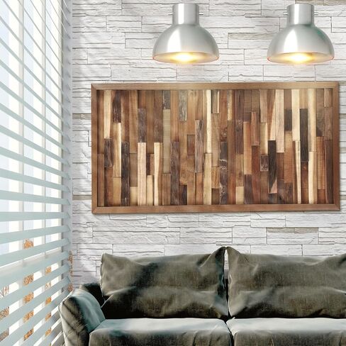 Beeveer هندسية الخشب جدار الفن الخشب جدار ديكور 36 × 18 بوصة ريفي خشبي جدار الفن الخشب هندسية خطية منحوتة جدار ديكور اليدوية لوحة الحائط الخشبية للديكور المنزل غرفة المعيشة غرفة نوم الجمالية in Saudi Arabia