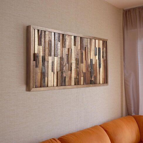 Beeveer هندسية الخشب جدار الفن الخشب جدار ديكور 36 × 18 بوصة ريفي خشبي جدار الفن الخشب هندسية خطية منحوتة جدار ديكور اليدوية لوحة الحائط الخشبية للديكور المنزل غرفة المعيشة غرفة نوم الجمالية in Saudi Arabia