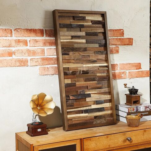 Beeveer هندسية الخشب جدار الفن الخشب جدار ديكور 36 × 18 بوصة ريفي خشبي جدار الفن الخشب هندسية خطية منحوتة جدار ديكور اليدوية لوحة الحائط الخشبية للديكور المنزل غرفة المعيشة غرفة نوم الجمالية in Saudi Arabia