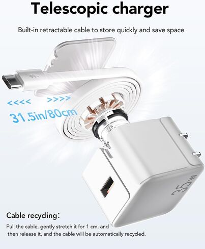 Retractable Wall Charger,35W PD Fast USB Charger Block with Retractable Type-C Cable,Portable Charger Adapter with Foldable Plug for iPhone 15,Galaxy,Pixel,and Multiple Devices in Saudi Arabia