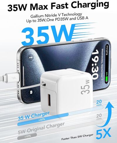 Retractable Wall Charger,35W PD Fast USB Charger Block with Retractable Type-C Cable,Portable Charger Adapter with Foldable Plug for iPhone 15,Galaxy,Pixel,and Multiple Devices in Saudi Arabia