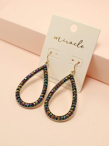 Basic Open Teardrop Faceted Crystal Glass Earrings for Women and Girls Everyday Wearable Fashion. in Saudi Arabia