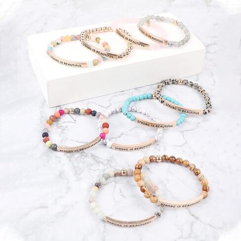 RIAH FASHION Inspirational Quote Message Prayer Beaded Bracelet - Christian Bible Cuff Blessed, Faith, Love, Hope Natural Stone Bead Stretch Bangle in Kuwait