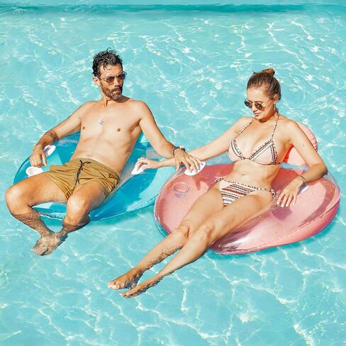 PARENTSWELL Inflatable River Tube Pool Floats, 2 Pack Pool Chair Floaties Water Floats with Cup Holder for Adults, Swim Lounger Float Chair with Handles for Pool Lake in Saudi Arabia