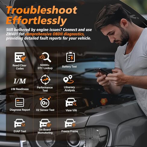 أداة تشخيص الماسح الضوئي ZMOON ZM401 Bluetooth Obd2، قارئ رمز السيارة obdii/eobd مع إعادة الضبط، أداة المسح التشخيصي BT5.4 لجميع السيارات بعد عام 1996 in Kuwait