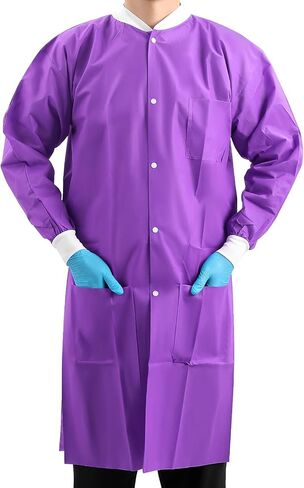 JMU Disposable Lab Coats for Adult, SMS Medical Lab Jacket Knee Length with Knit Cuff & Collar, 3 Pockets in Saudi Arabia