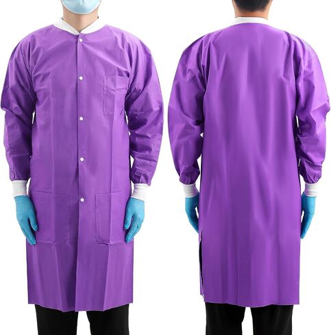 JMU Disposable Lab Coats for Adult, SMS Medical Lab Jacket Knee Length with Knit Cuff & Collar, 3 Pockets in Saudi Arabia