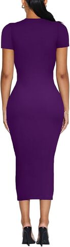 Women's Long Bodycon Dress - Summer Casual Short Sleeve Midi Club Party Fitted Tight Dresses in Saudi Arabia