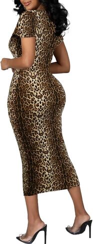 Women's Long Bodycon Dress - Summer Casual Short Sleeve Midi Club Party Fitted Tight Dresses in Saudi Arabia