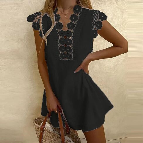 Sunloudy Halter Scallop Sleeveless Tank Dress for Women Linen V-Neck Short Dress A-line Hem Flowy Beach Dress in Saudi Arabia