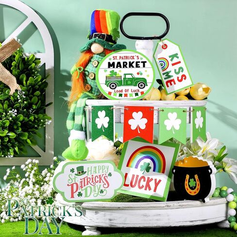 10 Pieces St. Patrick's Day Tiered Tray Decor, Irish Farmhouse Mini Wood Signs Shamrocks Lucky Sign Decorations for St. Patrick's Day Party Decoration in Saudi Arabia