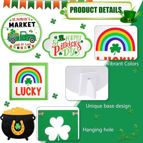 10 Pieces St. Patrick's Day Tiered Tray Decor, Irish Farmhouse Mini Wood Signs Shamrocks Lucky Sign Decorations for St. Patrick's Day Party Decoration in Saudi Arabia