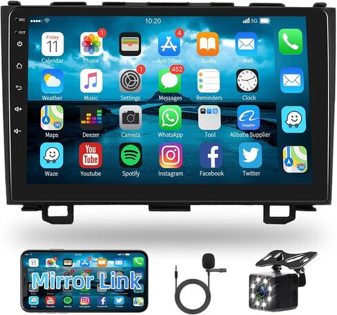 Android Car Stereo for Honda CRV 2007-2011 with GPS Navigation, 9 Inch Touch Screen Bluetooth Car Radio Support FM WiFi SWC USB Dual Mic Mirror Link for Android/iOS+12 LEDs Backup Camera in Saudi Arabia