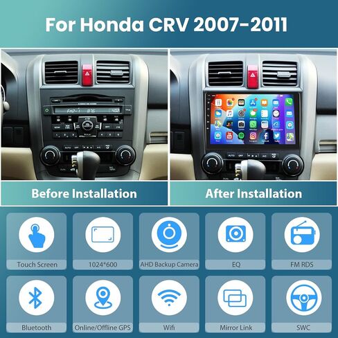 Android Car Stereo for Honda CRV 2007-2011 with GPS Navigation, 9 Inch Touch Screen Bluetooth Car Radio Support FM WiFi SWC USB Dual Mic Mirror Link for Android/iOS+12 LEDs Backup Camera in Saudi Arabia