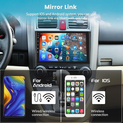 Android Car Stereo for Honda CRV 2007-2011 with GPS Navigation, 9 Inch Touch Screen Bluetooth Car Radio Support FM WiFi SWC USB Dual Mic Mirror Link for Android/iOS+12 LEDs Backup Camera in Saudi Arabia