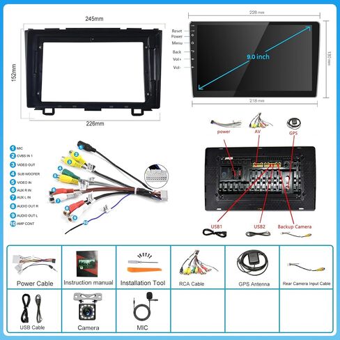 Android Car Stereo for Honda CRV 2007-2011 with GPS Navigation, 9 Inch Touch Screen Bluetooth Car Radio Support FM WiFi SWC USB Dual Mic Mirror Link for Android/iOS+12 LEDs Backup Camera in Saudi Arabia