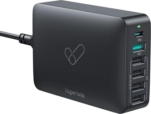 USB C Fast Charger, TOPVORK 60W 6 Port USB C Charging Station, Portable Fast USB C Wall Charger 30W PD Adapter & 18W QC(PPS 25W) USB A for All iPad, iPhone 13 12 11 Max Mini, Pixel Samsung Galaxy in Saudi Arabia