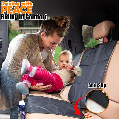 Car Seat Protector - Car Seat Cover for Dogs & Kids - Water Resistant, 600D Fabric, Car Kick Mats Back Seat Protector, Non-Slip, Fit for All Cars in Saudi Arabia