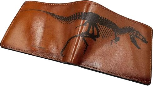 Skeleton leather wallet, dinosaur skeleton leather gift ideas, tyrannosarus T-rex fossil leather wallet, dinosaur gift ideas for men in Saudi Arabia