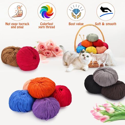 Cotton Yarn for Crocheting - 16 Skeins Sport Weight Yarn, Soft Yarn for Knitting and Crochet, Milk Cotton Yarn, Each 1.76oz/164yard (Assorted Colors) in Kuwait