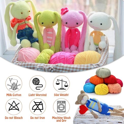 Cotton Yarn for Crocheting - 16 Skeins Sport Weight Yarn, Soft Yarn for Knitting and Crochet, Milk Cotton Yarn, Each 1.76oz/164yard (Assorted Colors) in Kuwait