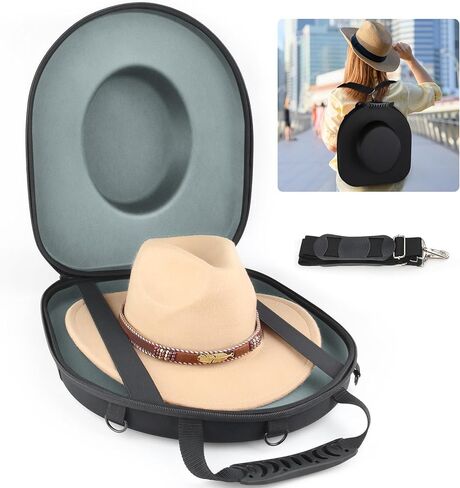 Cowboy Hat Box for Travel Crush Proof Hat Case for Cowboy, Panama & Tweed Hats - Equipped with a Carrying Handle, Shoulder Strap & Luggage Strap - Black in Saudi Arabia