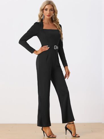 Allegra K Women's Elegant Jumpsuit Square Neck Long Sleeve Wide Leg Long Pants Dressy Jumpsuits in Saudi Arabia